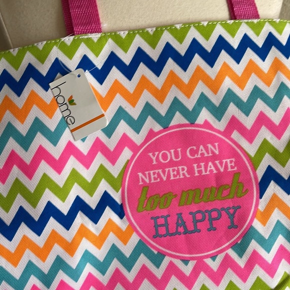 NWT Multicolored Lined Canvas Shopping Tote “You Can Never Have Too Much Happy” - Picture 4 of 8